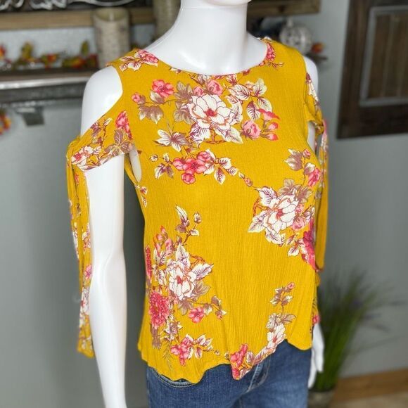 Bebop Yellow Cold Shoulder Blouse Top - Picture 1 of 12